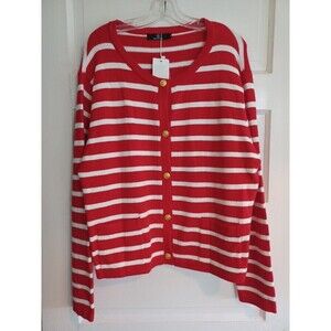 Lillusory red stripe cardigan sweater women XL NWT classic nautical beach resor